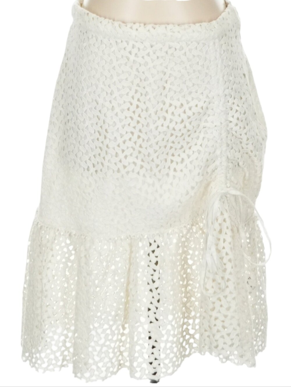 WALTER BAKER White Cotton Lace Ruched Ruffle Mini Skirt Size 2 Cottagecore Boho
